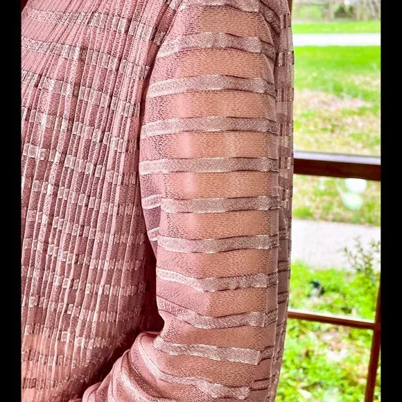 ▪️VTG▪️1970's Rose Pink Sheer Stripe Overlay Maxi Blouson Dress - Picture 3 of 3